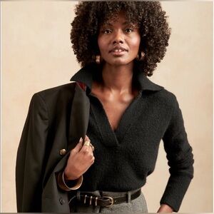Banana Republic Wool Yak Johnny Collar Cropped Career Pullover Fall Sweater NWOT